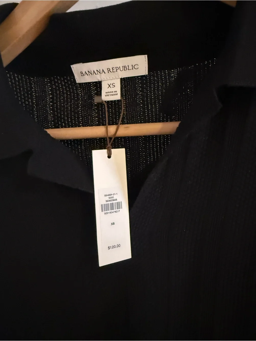 Banana Republic Men’s Black Short-Sleeve Knit Polo Shirt